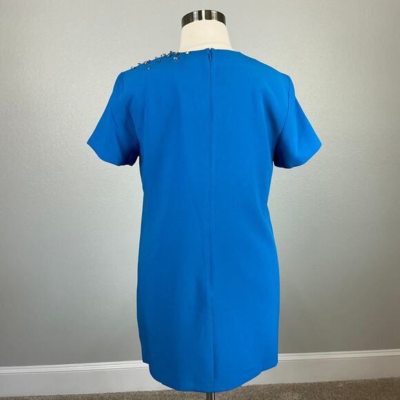 Sachin & Babi Cyrstal Beaded Short Sleeve Mini Shift Cocktail Dress Blue Size 14 - Picture 7 of 12